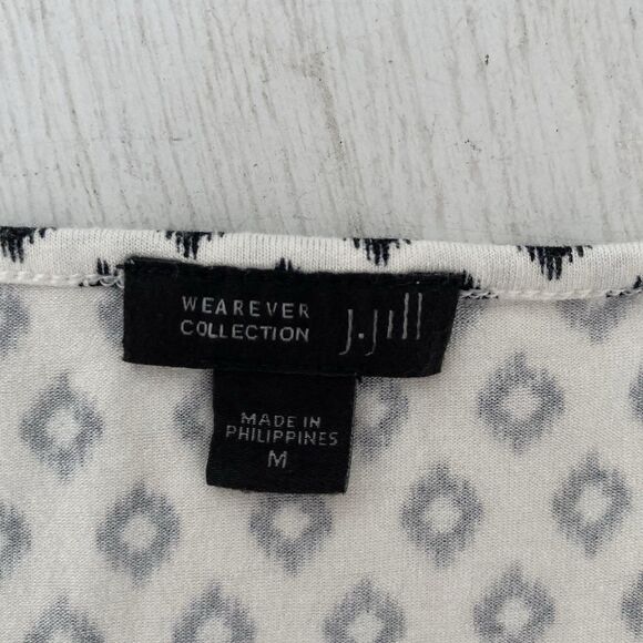 J Jill Wearever Ivory Black Scoop Neck Geo Sleeveless Rayon Tunic Tank Top Med - Picture 8 of 8